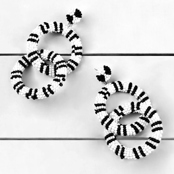 NWT Anthropologie Deepa Beaded White Hoop Chandeliers - Picture 10 of 10